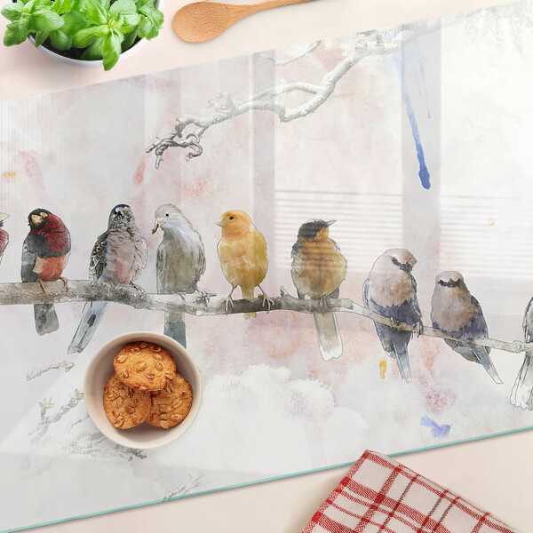 Tagliere in vetro temperato con stampa di uccelli su un ramo