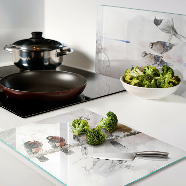 Tagliere in vetro temperato con stampa di uccelli su un ramo