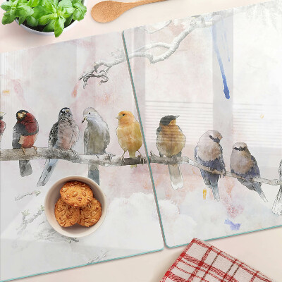 Tagliere in vetro temperato con stampa di uccelli su un ramo