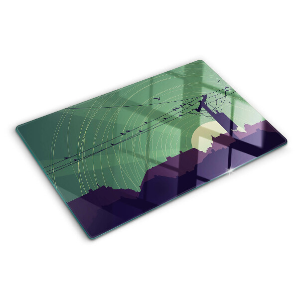 Tagliere in vetro con stampa di uccelli sui fili elettrici