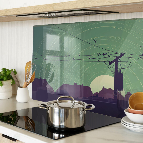 Tagliere in vetro con stampa di uccelli sui fili elettrici