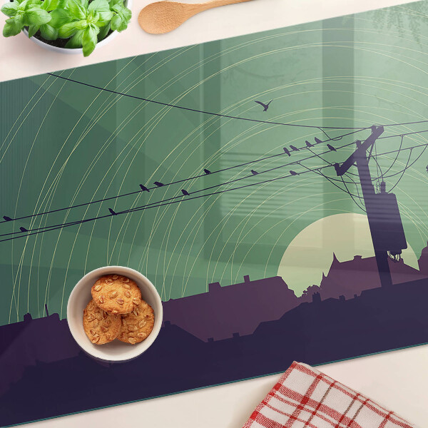 Tagliere in vetro con stampa di uccelli sui fili elettrici