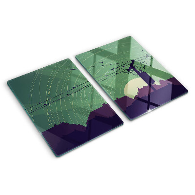 Tagliere in vetro con stampa di uccelli sui fili elettrici