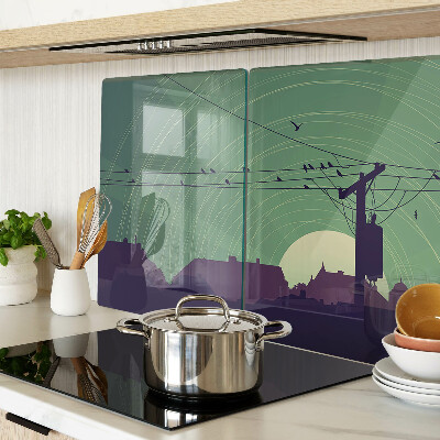 Tagliere in vetro con stampa di uccelli sui fili elettrici