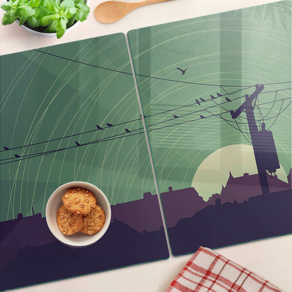 Tagliere in vetro con stampa di uccelli sui fili elettrici