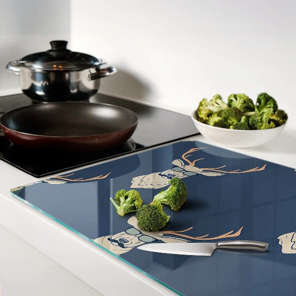 Tagliere in vetro temperato con stampa di una renna che indossa occhiali da sole