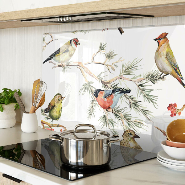 Tagliere in vetro con decorazione di uccelli sui rami e frutti