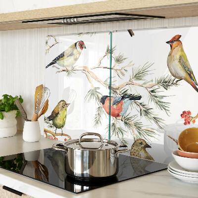 Tagliere in vetro con decorazione di uccelli sui rami e frutti