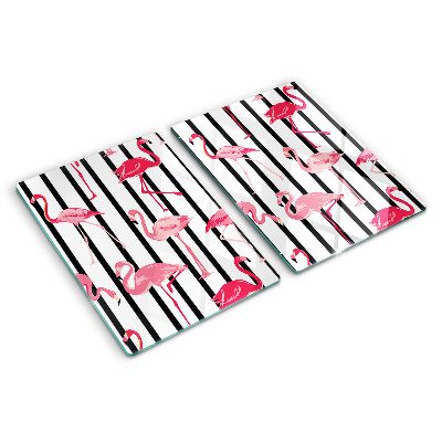 Tagliere in vetro temperato con decorazione di fenicotteri su sfondo a strisce