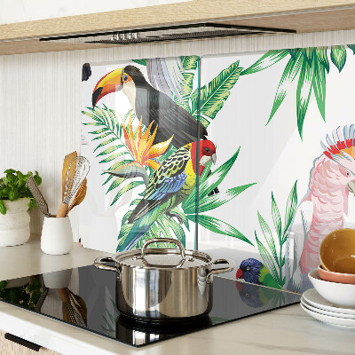 Tagliere in vetro temperato con stampa di uccelli tropicali e foglie