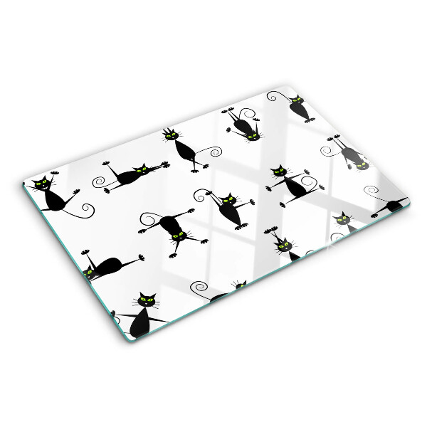 Tagliere in vetro temperato con motivo di gatti neri dagli occhi verdi
