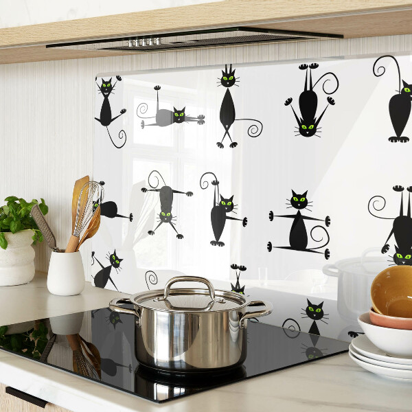 Tagliere in vetro temperato con motivo di gatti neri dagli occhi verdi