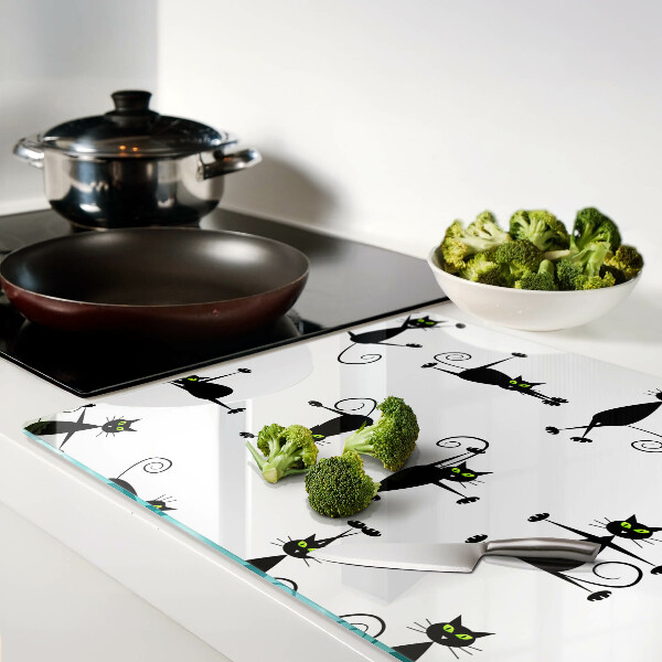 Tagliere in vetro temperato con motivo di gatti neri dagli occhi verdi