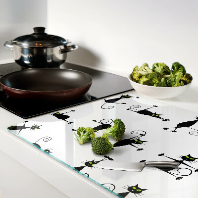 Tagliere in vetro temperato con motivo di gatti neri dagli occhi verdi