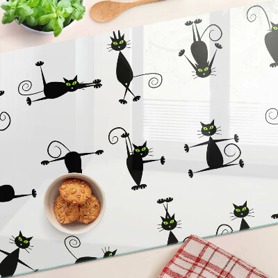 Tagliere in vetro temperato con motivo di gatti neri dagli occhi verdi