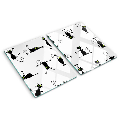 Tagliere in vetro temperato con motivo di gatti neri dagli occhi verdi