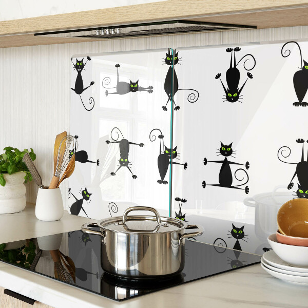Tagliere in vetro temperato con motivo di gatti neri dagli occhi verdi
