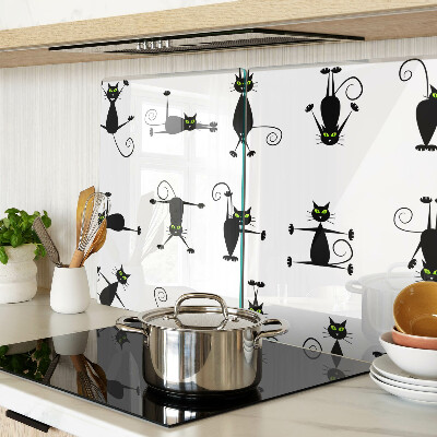 Tagliere in vetro temperato con motivo di gatti neri dagli occhi verdi