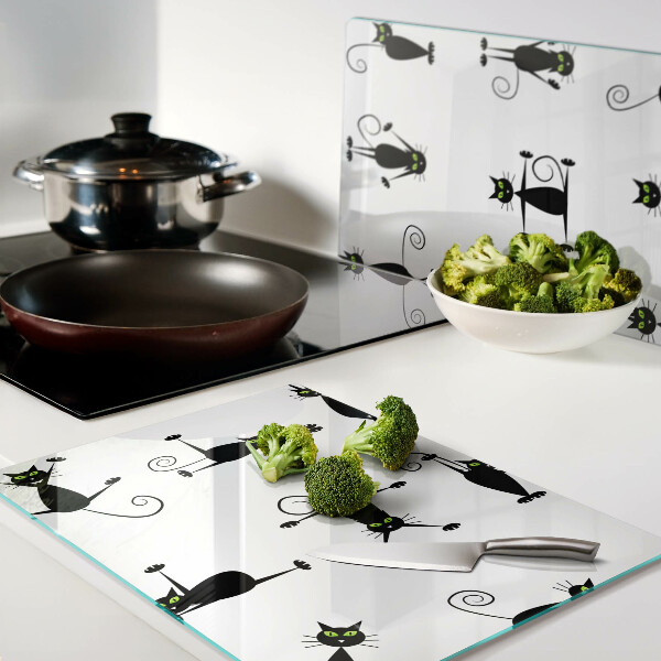 Tagliere in vetro temperato con motivo di gatti neri dagli occhi verdi