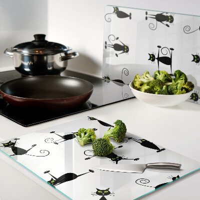 Tagliere in vetro temperato con motivo di gatti neri dagli occhi verdi