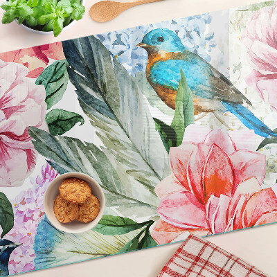 Tagliere in vetro temperato Fiori e uccelli ad acquerello