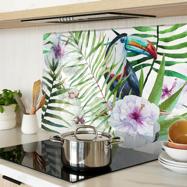 Tagliere in vetro con motivo tropicale di uccelli e piante