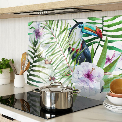 Tagliere in vetro con motivo tropicale di uccelli e piante