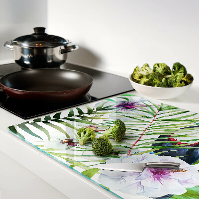 Tagliere in vetro con motivo tropicale di uccelli e piante