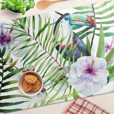 Tagliere in vetro con motivo tropicale di uccelli e piante