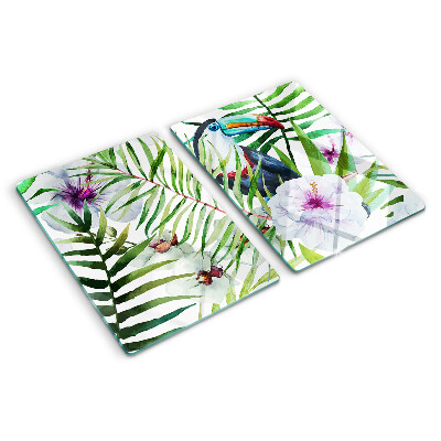Tagliere in vetro con motivo tropicale di uccelli e piante