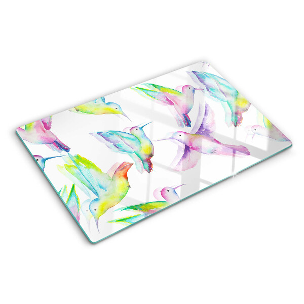 Tagliere in vetro temperato con motivo Colibrì in stile acquerello