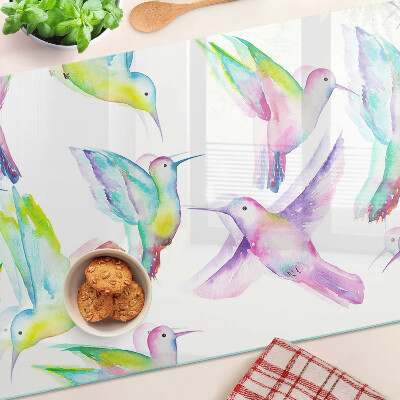 Tagliere in vetro temperato con motivo Colibrì in stile acquerello