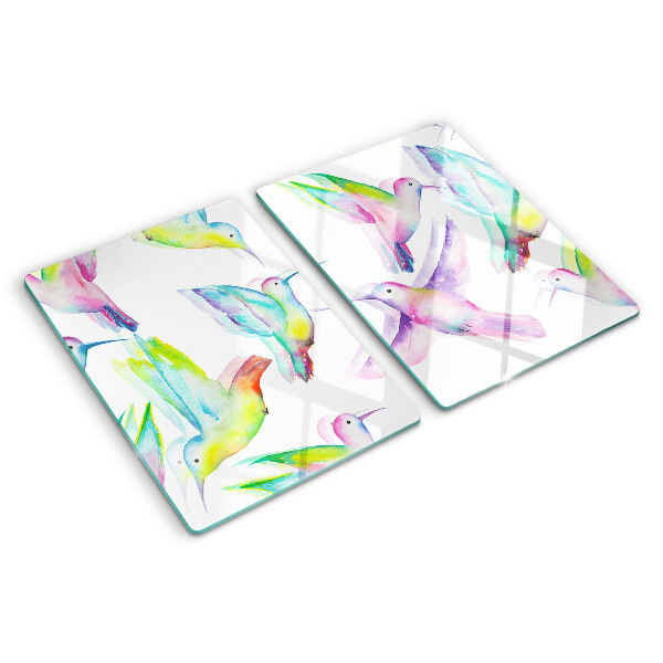Tagliere in vetro temperato con motivo Colibrì in stile acquerello