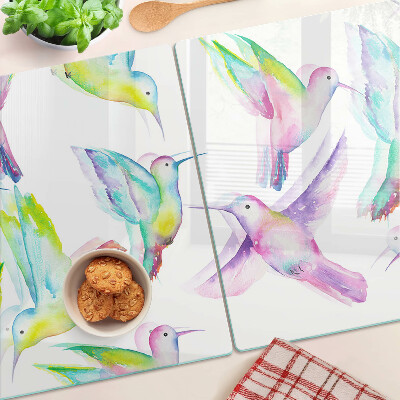 Tagliere in vetro temperato con motivo Colibrì in stile acquerello