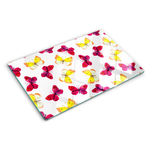 Tagliere in vetro temperato con motivo di farfalle nei colori primaverili