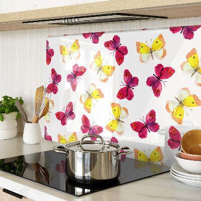 Tagliere in vetro temperato con motivo di farfalle nei colori primaverili