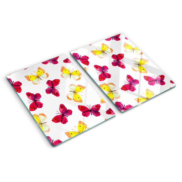 Tagliere in vetro temperato con motivo di farfalle nei colori primaverili