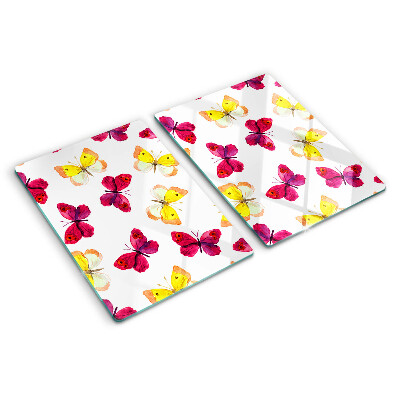 Tagliere in vetro temperato con motivo di farfalle nei colori primaverili