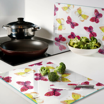 Tagliere in vetro temperato con motivo di farfalle nei colori primaverili