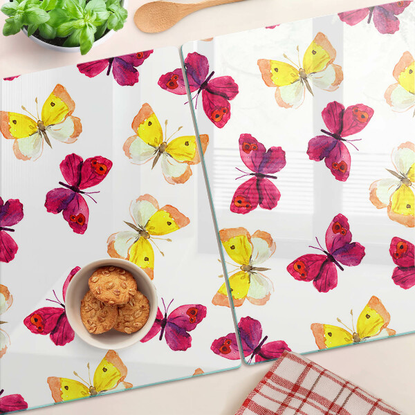 Tagliere in vetro temperato con motivo di farfalle nei colori primaverili