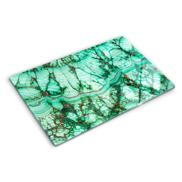 Tagliere in vetro con motivo in marmo nei toni del verde