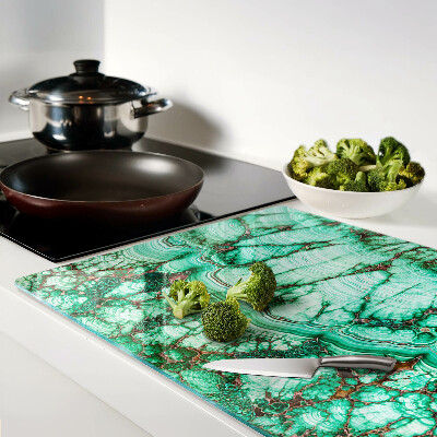 Tagliere in vetro con motivo in marmo nei toni del verde