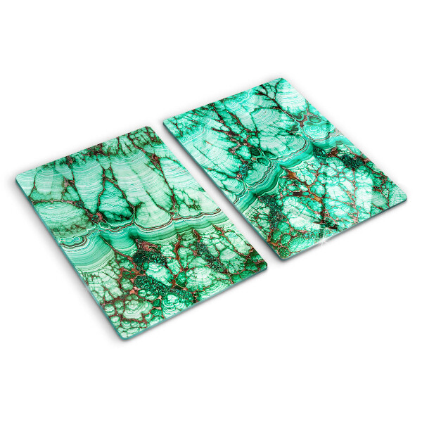 Tagliere in vetro con motivo in marmo nei toni del verde