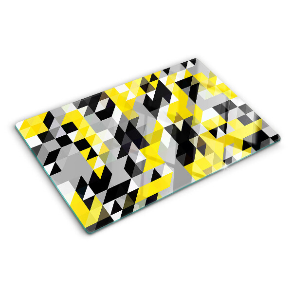Tagliere in vetro con motivo geometrico nei toni del giallo e del nero