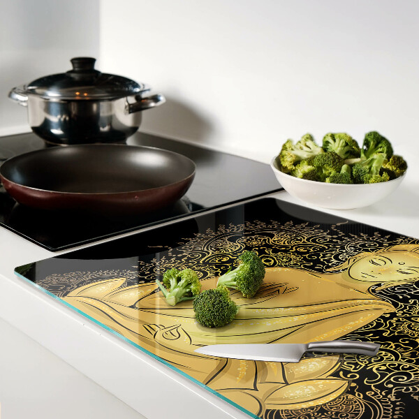 Tagliere in vetro temperato con stampa di un Buddha in meditazione