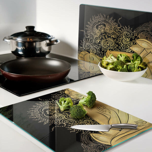 Tagliere in vetro temperato con stampa di un Buddha in meditazione