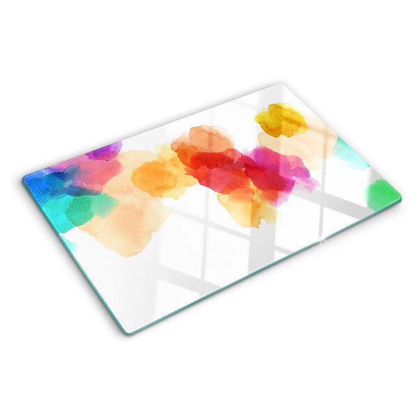 Tagliere in vetro temperato con motivo di macchie colorate d'acquerello