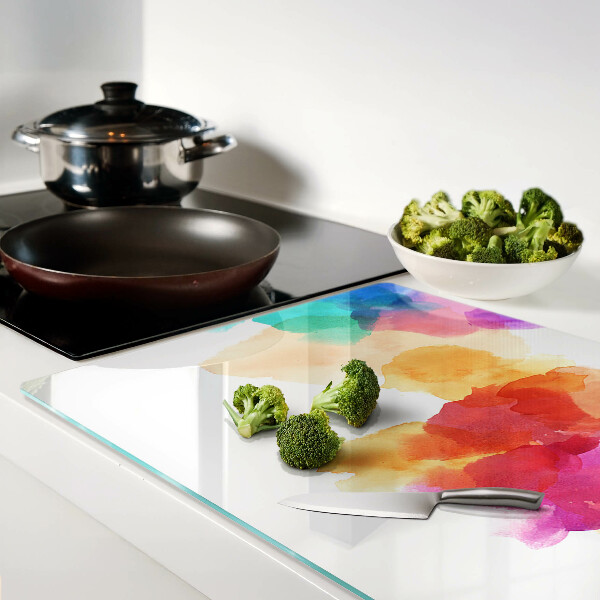 Tagliere in vetro temperato con motivo di macchie colorate d'acquerello