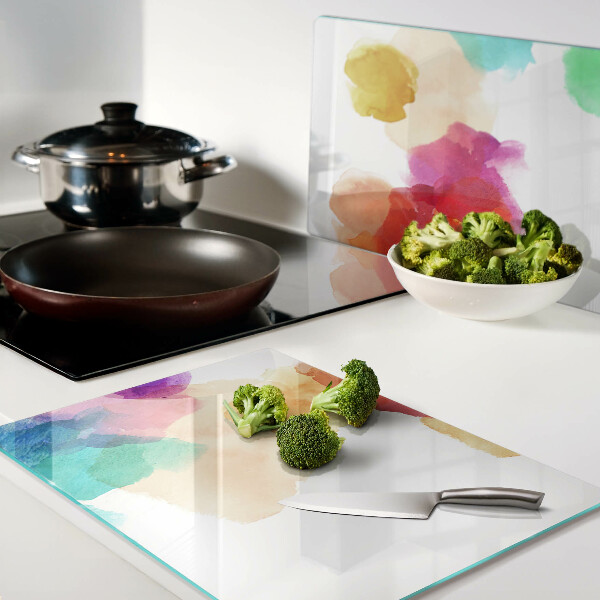 Tagliere in vetro temperato con motivo di macchie colorate d'acquerello
