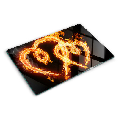 Tagliere in vetro temperato con decorazione a forma di cuore ardente